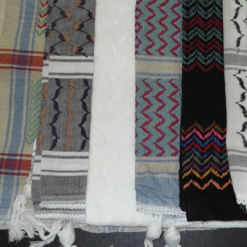 Multicolored Kufiyehs from Herbawi factory in Al-Khalil (Hebron)