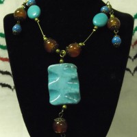 Turquoise and Amber Necklace by Tashakeel Ramallah